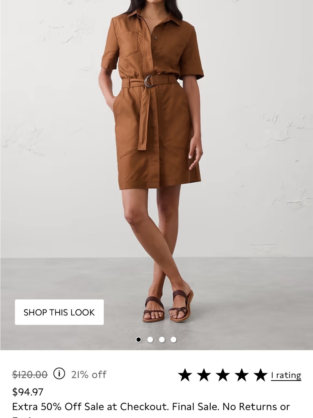 Banana Republic Factory Rust Brown Short-Sleeve Belted Shirt Dress